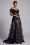 Vestido largo de Sirena de Madre de la Novia con Cartas Negras y Capa