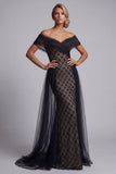 Vestido largo de Sirena de Madre de la Novia con Cartas Negras y Capa