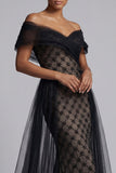 Vestido largo de Sirena de Madre de la Novia con Cartas Negras y Capa