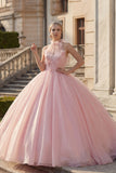 Vestido de baile con rubor y escote halter, vestido de quinceañera con aplicación