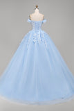 Vestido de gala azul claro con corsé aplicado al hombro y vestido de quinceañera