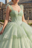 Vestido de gala Corsé verde menta Vestido de Princesa Quinceañera con escalones