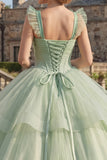 Vestido de gala Corsé verde menta Vestido de Princesa Quinceañera con escalones