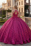 Vestido de baile de escote lúcspero fucsia con lentejuelas Quinceañera