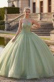 Vestido de gala Vestido de cortesé verde menta con escote halter, purpurina y purpurina Quinceañera