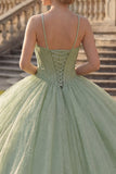Vestido de gala Vestido de cortesé verde menta con escote halter, purpurina y purpurina Quinceañera