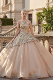 Vestido de baile de champán brillante con lentejuelas de un hombro y lentejuelas Quinceañera