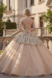 Vestido de baile de champán brillante con lentejuelas de un hombro y lentejuelas Quinceañera
