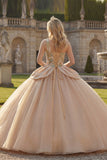 Vestido de gala brillante de lentejuelas de un solo hombro Vestido champán de quinceañera