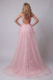 Vestido de certamen de sirenas rosa con volantes abiertos con volantes