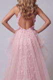 Vestido de certamen de sirenas rosa con volantes abiertos con volantes