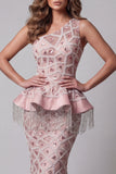 Vestido de certamen de sirena con lentejuelas de un solo hombro y borla