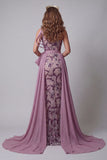 Vestido vintage malva de un solo hombro con lazos de sirena con lazo