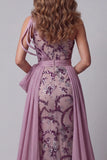 Vestido vintage malva de un solo hombro con lazos de sirena con lazo