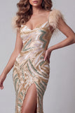 Vestido de concurso de sirenas con lentejuelas con limias de sirena champán