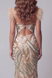 Vestido de concurso de sirenas con lentejuelas con limias de sirena champán