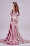 Vestido de concurso floral de sirena rosa rosa brillante con cuentas y sirena con capa lateral