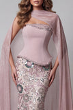 Vestido de certamen floral largo de sirena rosa brillante con alfiles, con cuentas,