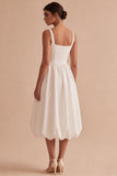 Vestido de graduación Midi de cuello cuadrado blanco A Line