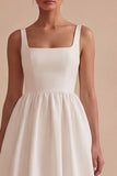 Vestido de graduación Midi de cuello cuadrado blanco A Line