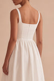 Vestido de graduación Midi de cuello cuadrado blanco A Line