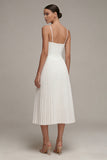 Vestido de graduación de corsé midi de tirantes blancos plisados