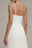 Vestido de graduación de corsé midi de tirantes blancos plisados