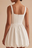 Vestido de graduación corto de cuello cuadrado blanco de cuello cuadrado A Line