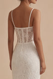 Vestido de graduación Corsé Midi bodycon de encaje blanco con tirantes finos