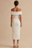 Vestido de graduación Midi Bodycon Blanco de Hombros Descubiertos