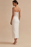 Vestido de graduación de corsé blanco con tirantes finos hasta el tobillo