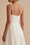 Vestido de novia de playa Midi A Line de Satén Blanco Sencillo