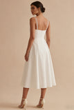 Vestido de novia de playa Midi A Line de Satén Blanco Sencillo