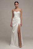 Vestido de compromiso Sweetheart blanco Maxi Sheath con abertura