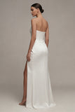 Vestido de compromiso Sweetheart blanco Maxi Sheath con abertura