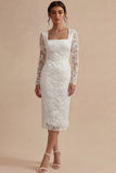 Vestido de compromiso bohemio blanco de manga larga de mangas largas floral bodycon