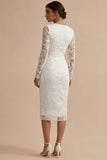 Vestido de compromiso bohemio blanco de manga larga de mangas largas floral bodycon