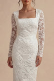 Vestido de compromiso bohemio blanco de manga larga de mangas largas floral bodycon
