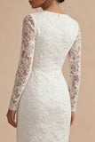 Vestido de compromiso bohemio blanco de manga larga de mangas largas floral bodycon