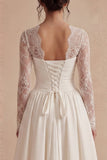 Vestido de novia Maxi Bohemi de manga larga blanca de manga larga con encaje
