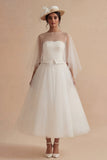 Vestido de novia bohemio largo de escote bateau A Line Ilusion blanco