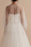 Vestido de novia bohemio largo de escote bateau A Line Ilusion blanco