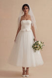 Vestido de novia Bohemio largo sin tirantes blanco A Line