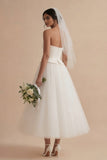 Vestido de novia Bohemio largo sin tirantes blanco A Line