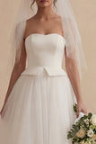 Vestido de novia Bohemio largo sin tirantes blanco A Line