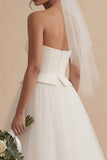 Vestido de novia Bohemio largo sin tirantes blanco A Line