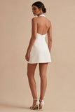 Vestido de graduación de graduación de línea corta blanca de línea sin espalda