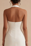 Vestido de graduación de graduación de línea corta blanca de línea sin espalda
