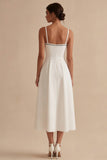 Vestido de compromiso blanco de tirantes finos con llazo