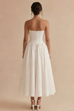 Vestido de novia blanco A Line Maxi Beach, sin tirantes y fruncidos